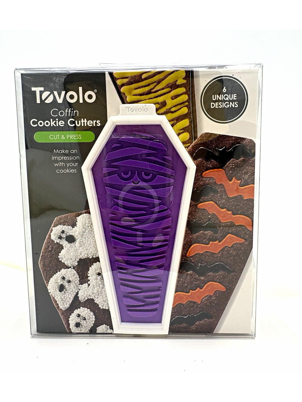 Tovolo Coffin Cut & Press Cookie Cutters 6-Pack Halloween Plastic Purple/White
